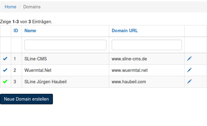 Die Domainverwaltung im SLine-CMS